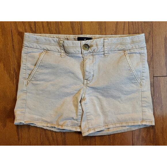 American Eagle Women Juniors Size 4 Tan Chino Shorts Stretchy - Picture 6 of 9